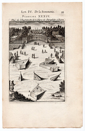 1702 Manesson Mallet, Veue de l'Amphiteatre de la Vigne de Pamphile a Rome, Antique Print. Plate XXXIV