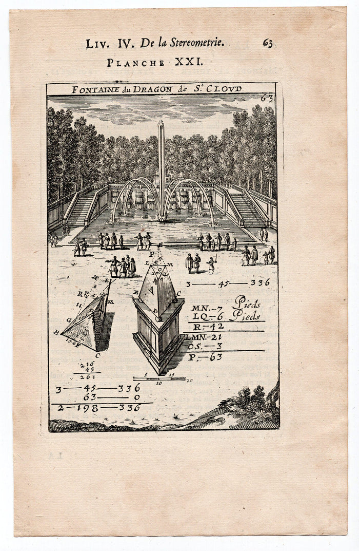 1702 Manesson Mallet, Dragon Fountain Chateau Saint Cloud, Paris Antique Print