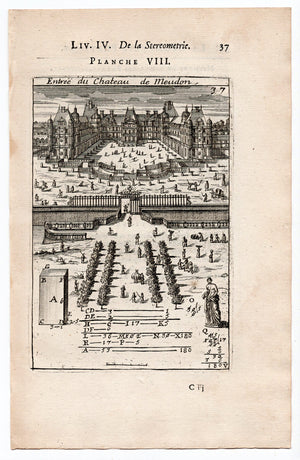 1702 Manesson Mallet, Entree du Chateau de Meudon, Paris, France, Antique Print. Plate VIII