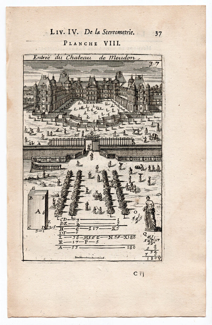 1702 Manesson Mallet, Entree du Chateau de Meudon, Paris, Antique Print