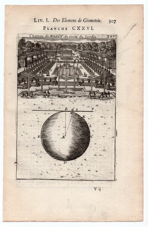 1702 Manesson Mallet, Garden View Chateau Marly. Paris, Antique Print. Plate CXXVI