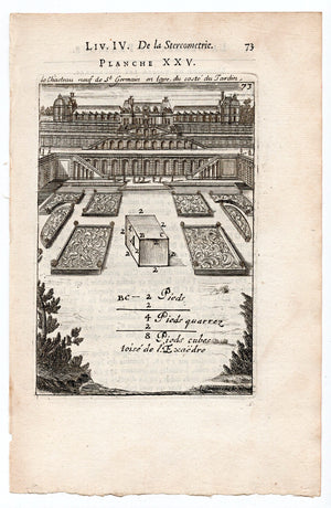 1702 Manesson Mallet, Garden View of Chateau Neve de St Germain en Laye, Paris, France, Antique Print. Plate XXV