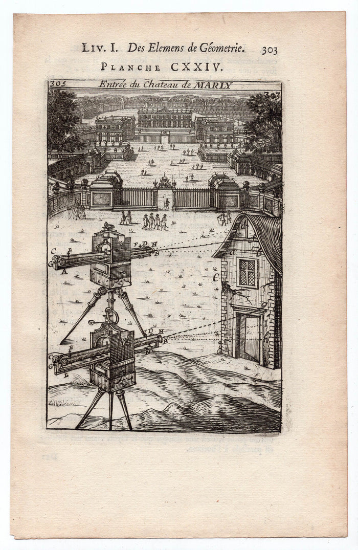 1702 Manesson Mallet, Gate Entrance of Chateau Marly, Paris, Antique Print