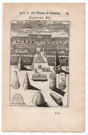 1702 Manesson Mallet, Hotel de Conti du cote du Jardin, Garden Versailles, Paris, Antique Print. Plate XL
