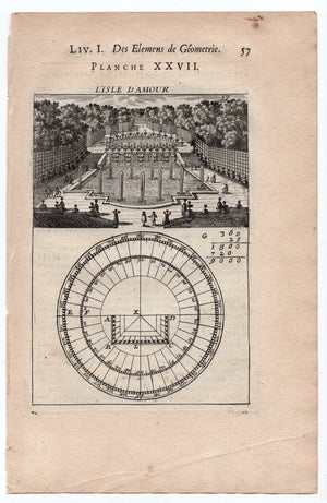 1702 Manesson Mallet, L'Isle D'Amour, Isle of Love, Versailles Paris, Antique Print. Plate XXVII