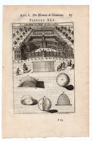 1702 Manesson Mallet, La Grande ecurie de Versailles, Stables, Paris, Antique Print. Plate XLI