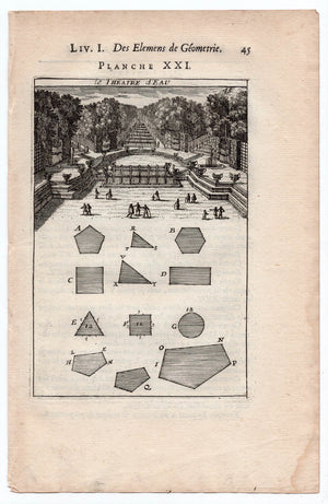 1702 Manesson Mallet, Le Theatre d'Eau, Water Theatre Grove, Fountain, Versailles Paris, Antique Print. Plate XXI