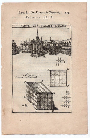 1702 Manesson Mallet, Palais de Justice & Sainte-Chapelle Paris, Antique Print. Plate XLIX