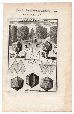 1702 Manesson Mallet, Pavillon de Manse de Chantilly, Chateau de Chantilly, Oise France, Antique Print. Plate CV