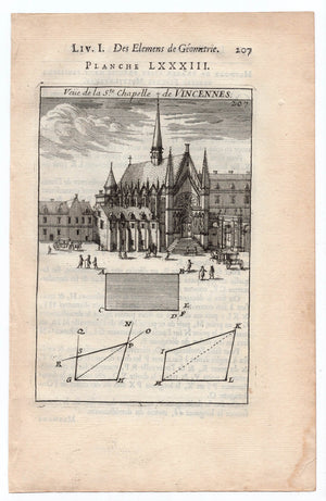 1702 Manesson Mallet, Sainte-Chapelle de Vincennes, Paris France, Antique Print. Plate LXXXIII