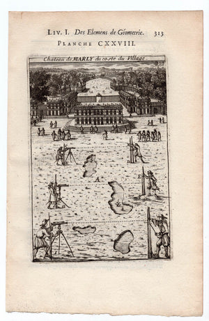 1702 Manesson Mallet, Village View of Chateau Marly. Paris, Antique Print. Plate CXXVIII