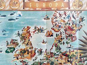 1952 Europa Pictorial Map of Europe by Joop Geesink KLM Royal Dutch Airlines 2