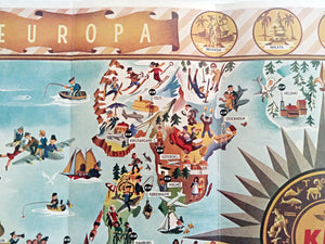 1952 Europa Pictorial Map of Europe by Joop Geesink KLM Royal Dutch Airlines 9