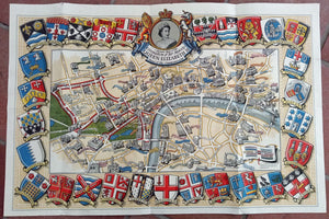 1953 Historic Queen Elizabeth II Royal Coronation Route London Pictorial Map