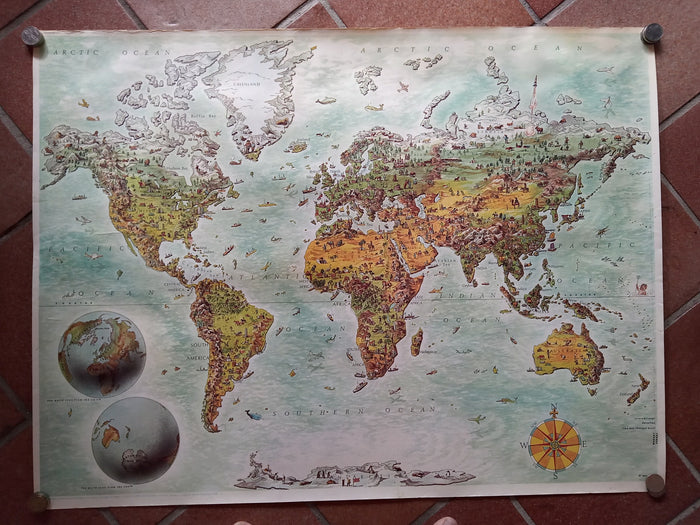 1966 Pictorial World Map Poster Val Biro