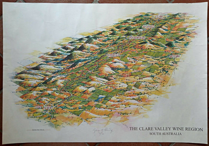 Clare Valley Wine Region, South Australia George G Aldridge Pictorial Map, Print 73/100
