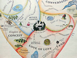 Geographical Guide to a Woman's Heart. Jo Lowry 1960 - Heart Shaped Allegorical Pictorial Map