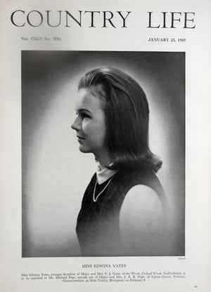 Miss Edwina Yates Country Life Magazine Portrait January 23, 1969 Vol. CXLV No. 3751