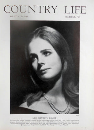 Miss Elizabeth Talbot Country Life Magazine Portrait March 27, 1969 Vol. CXLV No. 3760