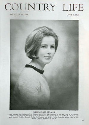 Miss Marney Jane Bulman Country Life Magazine Portrait June 6, 1968 Vol. CXLVIII No. 3718