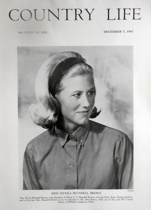 Miss Nicola Blundell Brown Country Life Magazine Portrait December 7, 1967 Vol. CXLII No. 3692