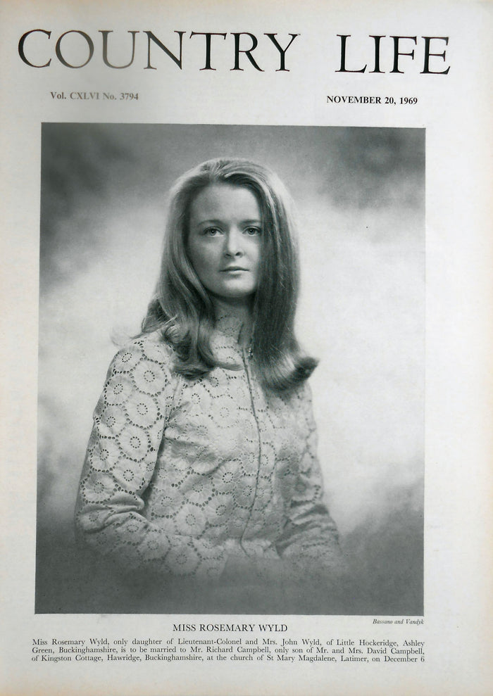 Miss Rosemary Wyld Country Life Magazine Portrait November 20, 1969 Vol. CXLVI No. 3794