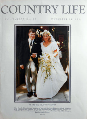 Mr & Mrs Timothy Gardner, Miss Camilla Edwards Country Life Magazine Portrait December 12, 1991 Vol. CLXXXV No. 50