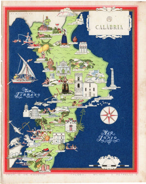 c1941-Calabria-Italy-Pictorial-Map-De-Agostini-Nicouline-Vsevolod-Petrovic