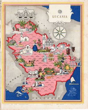 c1941-Lucania-Basilicata-Italy-Pictorial-Map-De-Agostini-Nicouline-Vsevolod-Petrovic