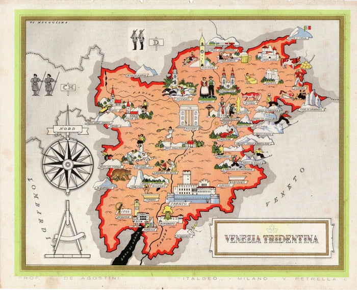 c.1941 Venezia Tridentina Italy Pictorial Map De Agostini Nicouline Vsevolod Petrovic