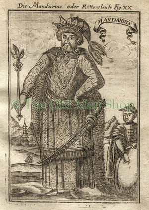 1719 Manesson Mallet "Mandarins" Mandarin Emperor, China, Antique Print published by Johann Adam Jung