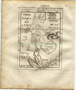 1719 Manesson Mallet "Presquisle de l'Inde a l'Orient du Golfe de Bengala" India, Malaysia, China, Antique Map published by Johann Adam Jung