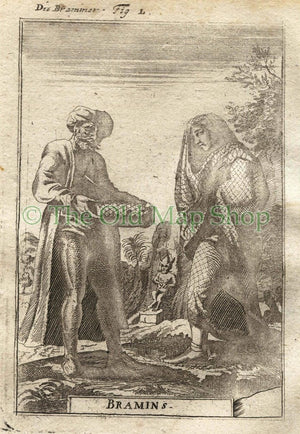 1719 Manesson Mallet "Bramins" Brahmin Man, Woman, Hinduism, India, Antique Print published by Johann Adam Jung