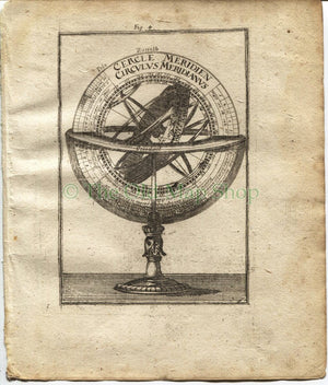 1719 Manesson Mallet "Cercle Meridien, Armillary Sphere fig. 4" Celestial Antique Print published by Johann Adam Jung