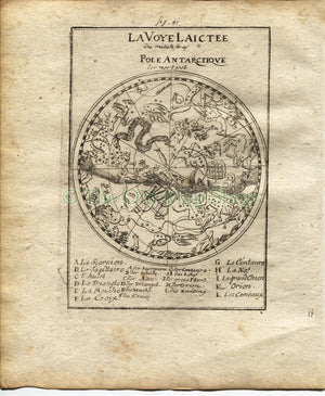 1719 Manesson Mallet "La Voye Laictee, Pole Antarctique" Southern Sky, Milky Way Star Constellation Map, Celestial, Astronomy, Antique Print