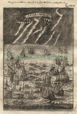 1719 Manesson Mallet "Le Grand Banc" Grand Bank, Newfoundland, Canada, Fishing, Lightning, Antique Print