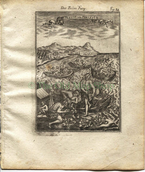 1719 Manesson Mallet "Pesche Des Perles" Pearl Diving Fishing, Fishermen, Antique Print