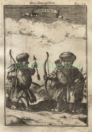 1719 Manesson Mallet "Samoyedes" Samoyed, Samoyedic People, Siberia, Russia, Antique Print