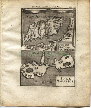 1719 Manesson Mallet "Isle des Etats ou Staten-Eyland; Isle Maurice" Russia, Dolgy Island, Ostrov Mestnyy, Antique Map, Print
