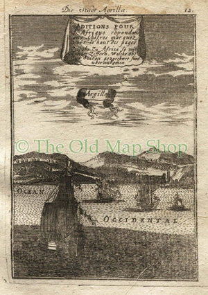 1719 Manesson Mallet "Argille" Arzilla, Algiers, Alger, Algeria, North Africa, Ships, Port View, Antique Print
