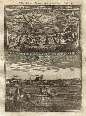 1719 Manesson Mallet "Tunis et la Goulette; Tunis" Tunisia, North Africa, Antique Map, Print View