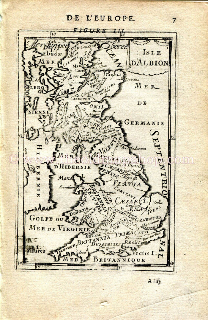 1683 Manesson Mallet "Isle D'Albion" Roman Britain, England, Ireland, Wales, Scotland Antique Map Print Engraving