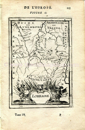 1683 Manesson Mallet "Lorraine" France, Toul, Nancy, Metz, Strasbourg, Phalsbourg, Verdun, Neufchâteau, Antique Map Print Engraving