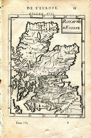 1683 Manesson Mallet Map "Royaume D'Ecosse" Scotland Antique Print, Engraving