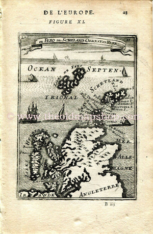1683 Manesson Mallet "Is de Fero De Scheland Orknay et Hebrides" Orkneys Scotland Orkney Islands Antique Map Print Engraving