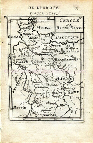 1683 Manesson Mallet "Cercle de Basse-Saxe" Map Germany, Bremen, Hamburg, Lubeck, Schwerin, Hanover, Luneburg, Antique Print Engraving