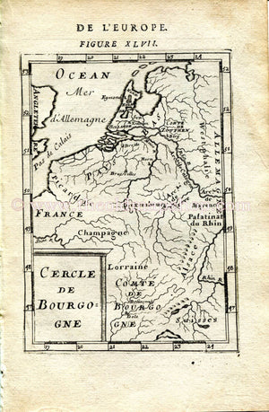 1683 Manesson Mallet "Cercle de Bourgogne" Netherlands, Belgium, Luxembourg, France, Champagne, Lorraine, Antique Map Print Engraving