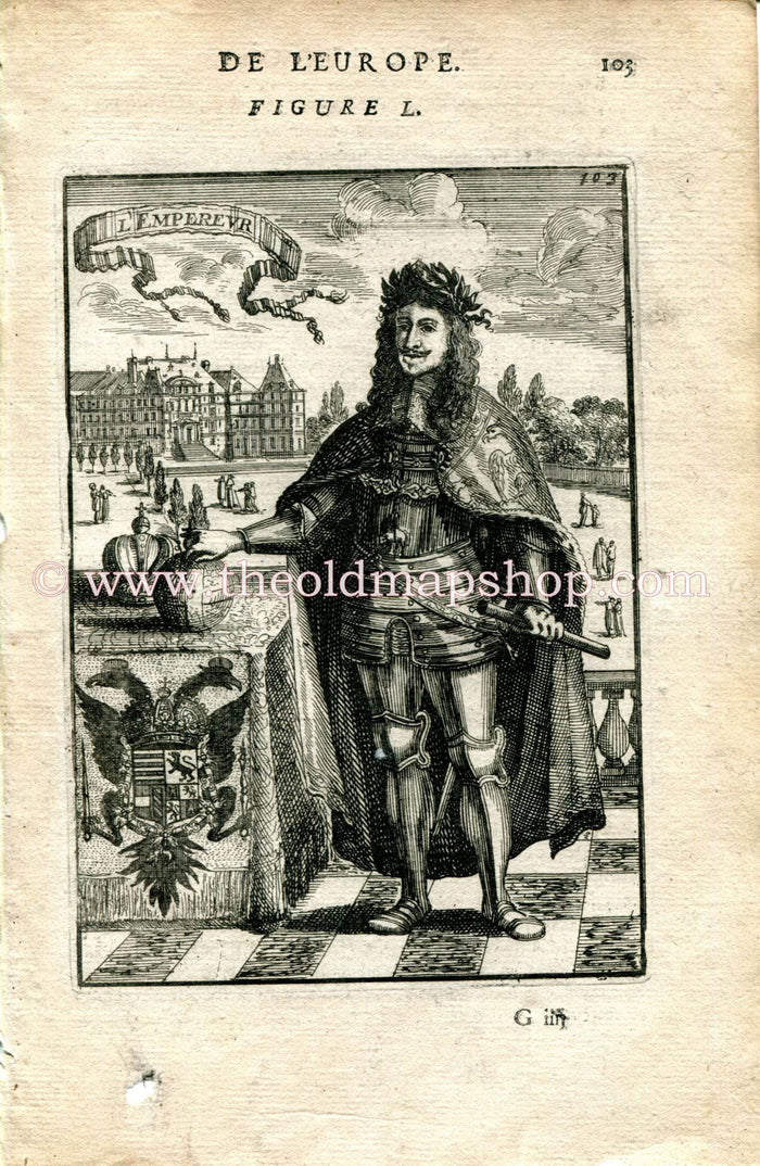 1683 Manesson Mallet "L'Empereur" Leopold I, Holy Roman Emperor, Archduke of Austria, Antique Print, Engraving