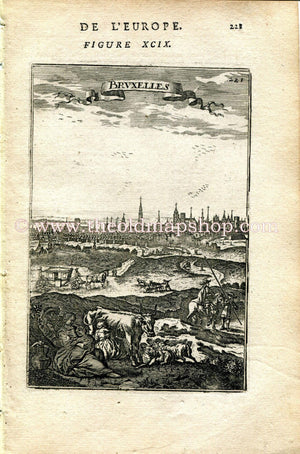 1683 Manesson Mallet "Bruxelles" Brussels, Belgium, Bird's-eye View, Antique Print, Engraving