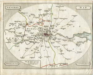 1790 John Cary Antique London Road Map - General Map showing Roads from London
